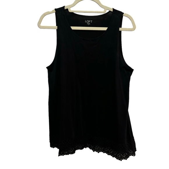 LOFT - cotton black tank with eyelet lace trim around bottom - size M - Picture 1 of 4